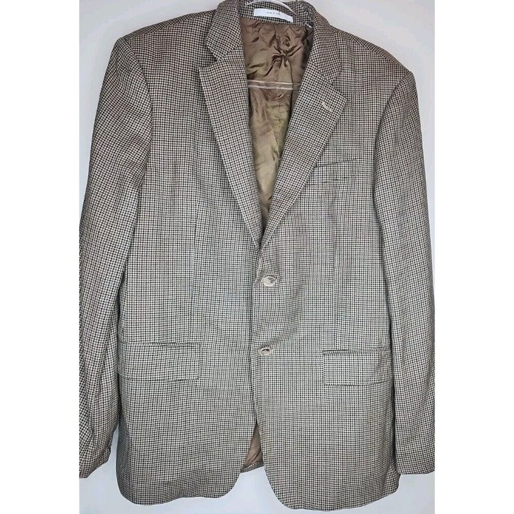 John W Nordstrom Silk Wool Blend Houndstooth Tan Blazer Size 40R